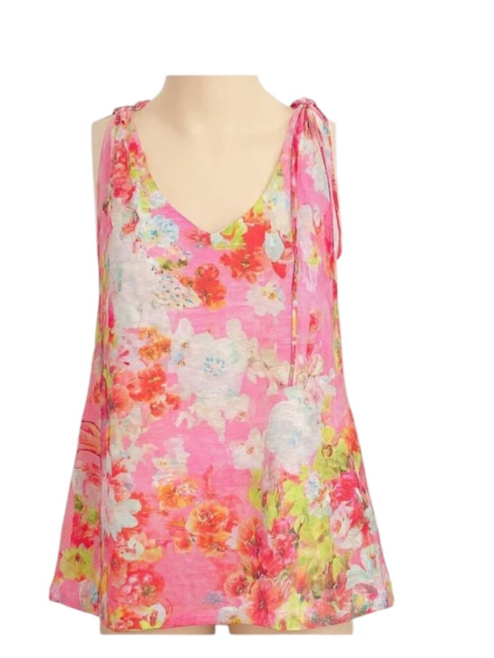 Concepts Sleeveless Floral Tie Shoulder Rhinestone Tank Top